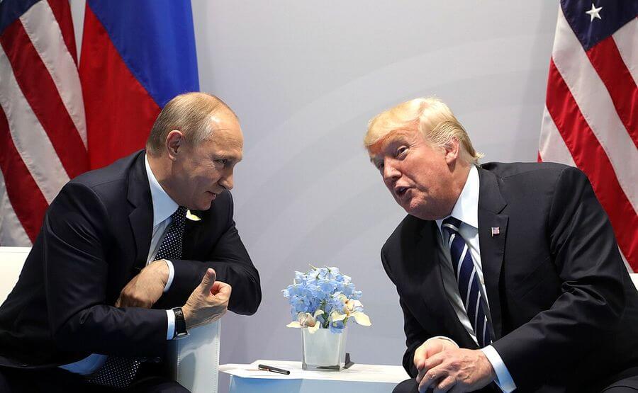 Vladimir Putin and Donald Trump at the 2017 G-20 Hamburg Summit.