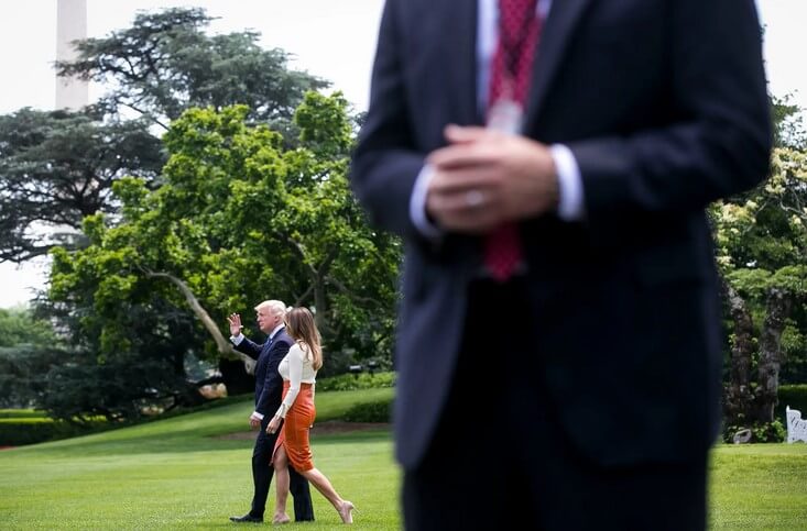 President Trump and the first lady, Melania Trump, on the South Lawn of the White House.