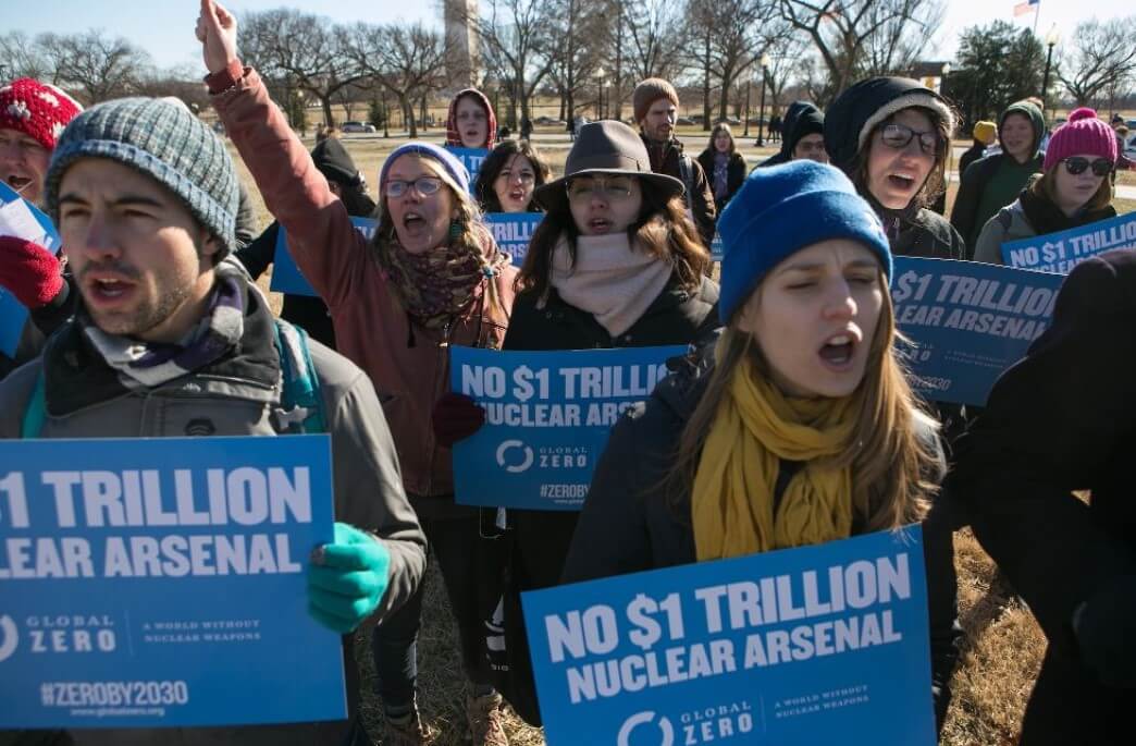 Protesters rally outside White House, demanding ‘total elimination’ of nuclear weapons.